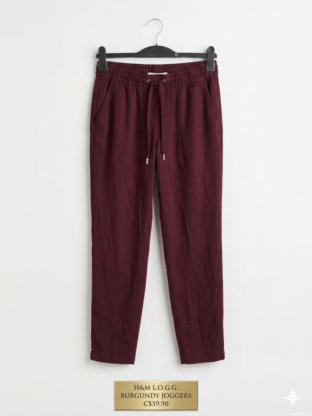 H&M L.O.G.G. Archive 2018 Burgundy Twill Jogger Pants 4 EUC